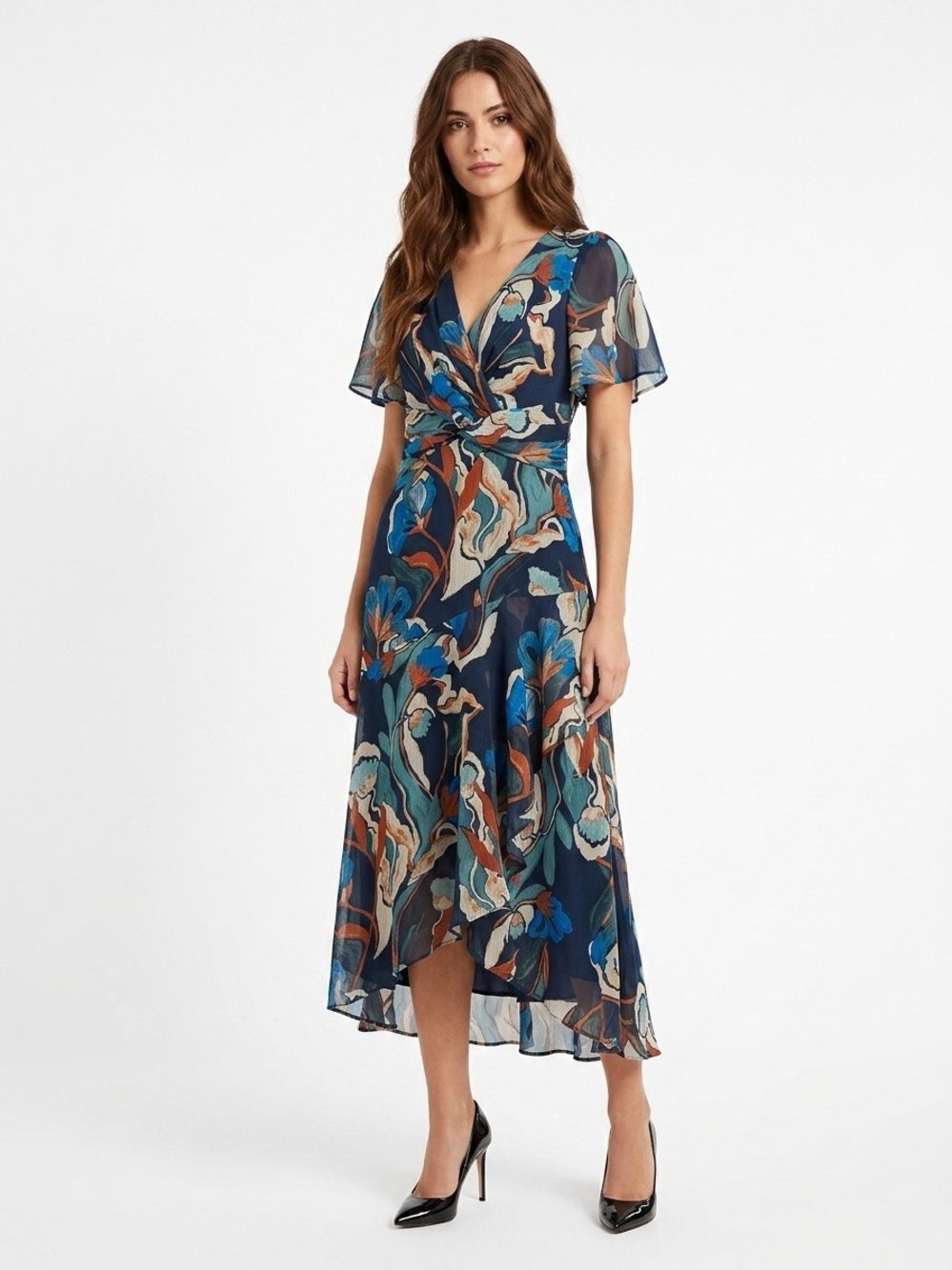 NWT Maggy London Maxi Dress Sz 6 Lined Floral Chiffon office wear wedding guest